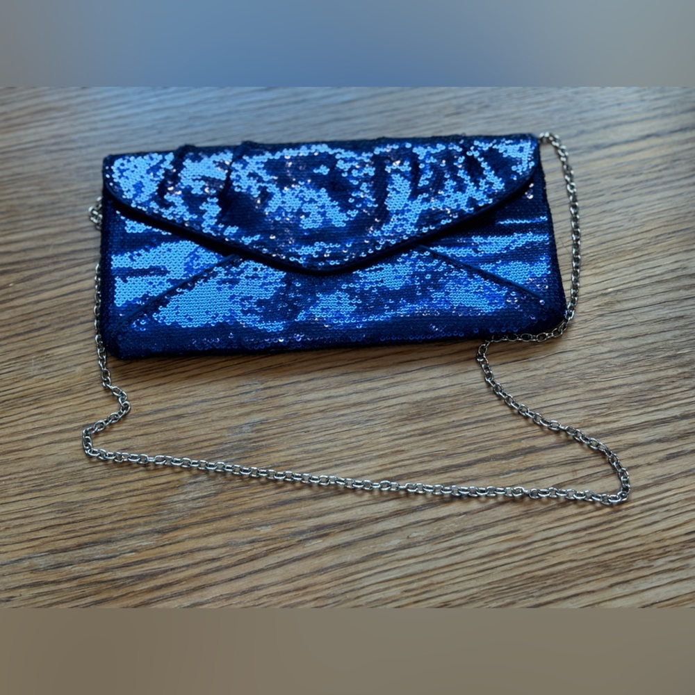 BCBG MAX AZRIA "Bella" Blue Clutch Handbag in MINI Sequin (Was $200)